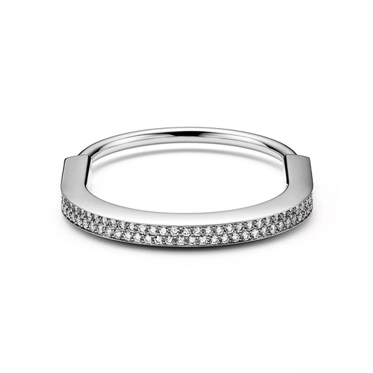 L'amour Lock bracelet Bangle in White Gold with Full Pavé Diamonds