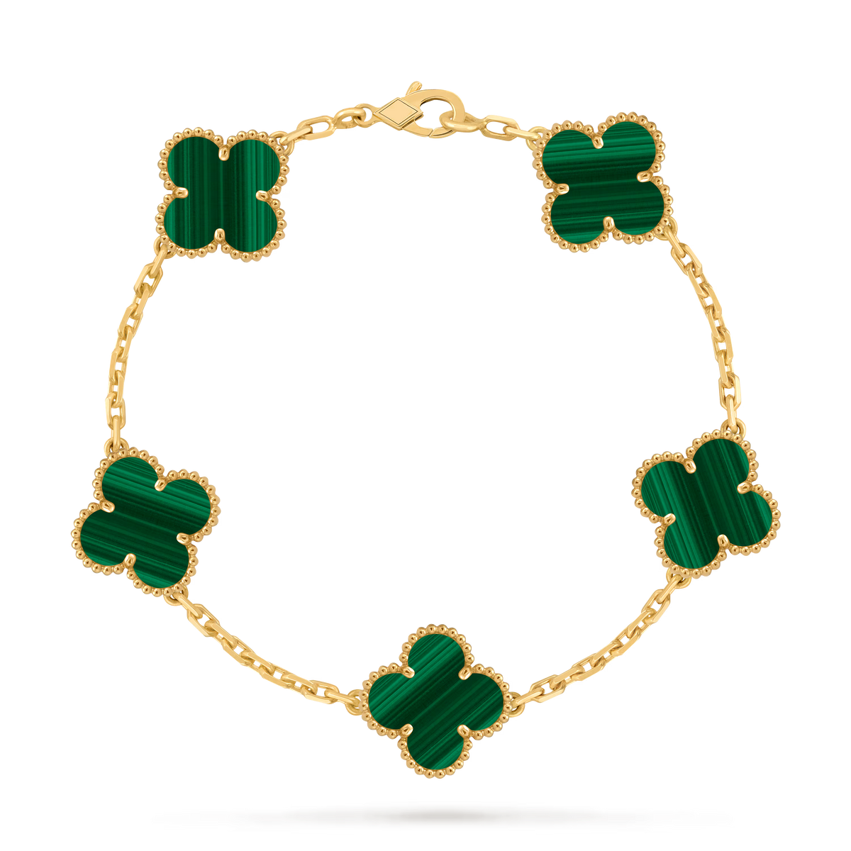 L'amour Four Leaf Clover Bracelet Pure Stone Malachite Gold