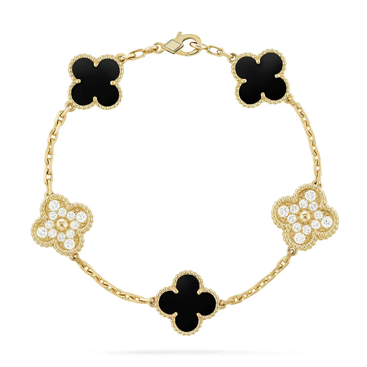 L'amour Four Leaf Clover Bracelet Stone With Diamonds Onyx Gold