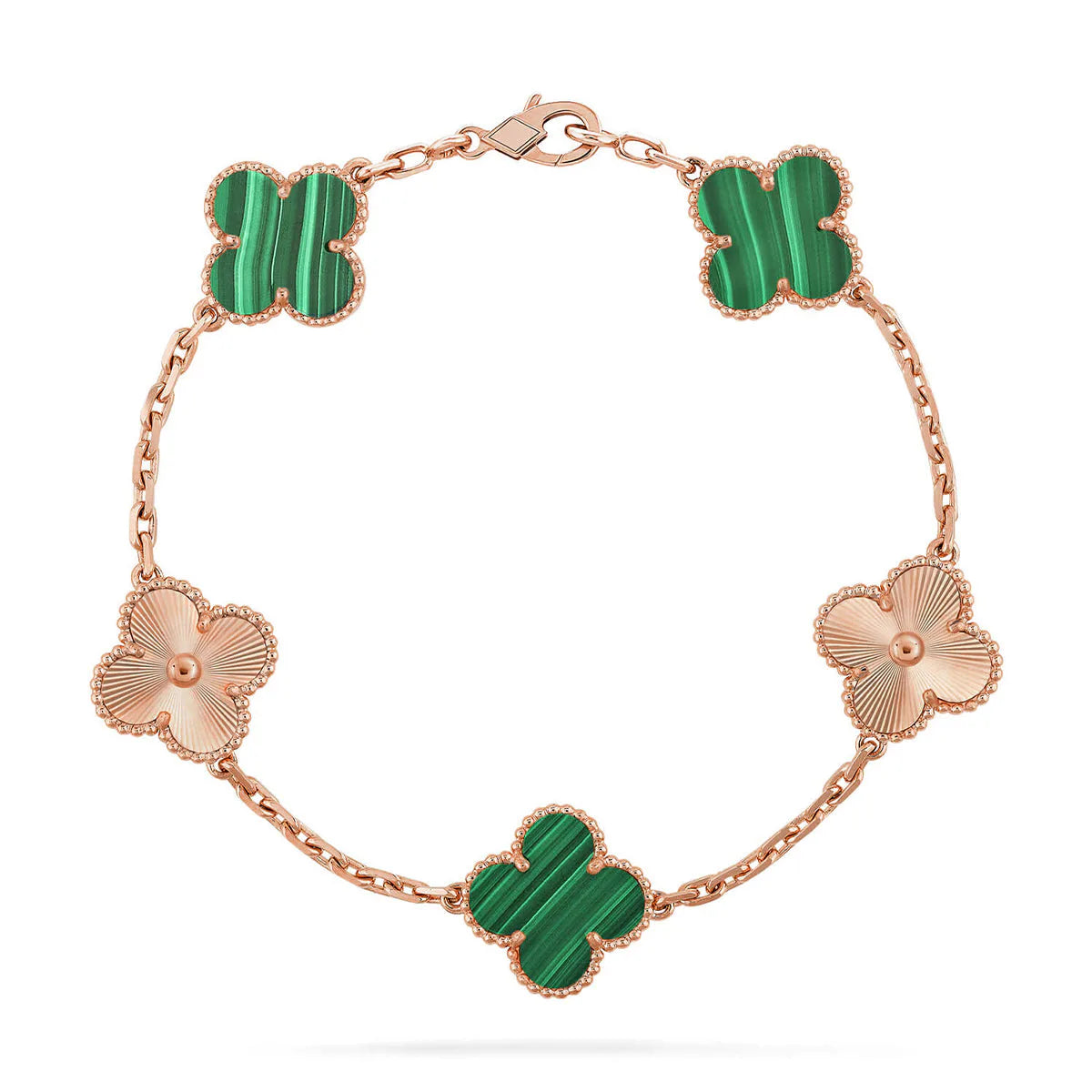 L'amour Four Leaf Clover Bracelet Laser Textured Malachite Rose Gold