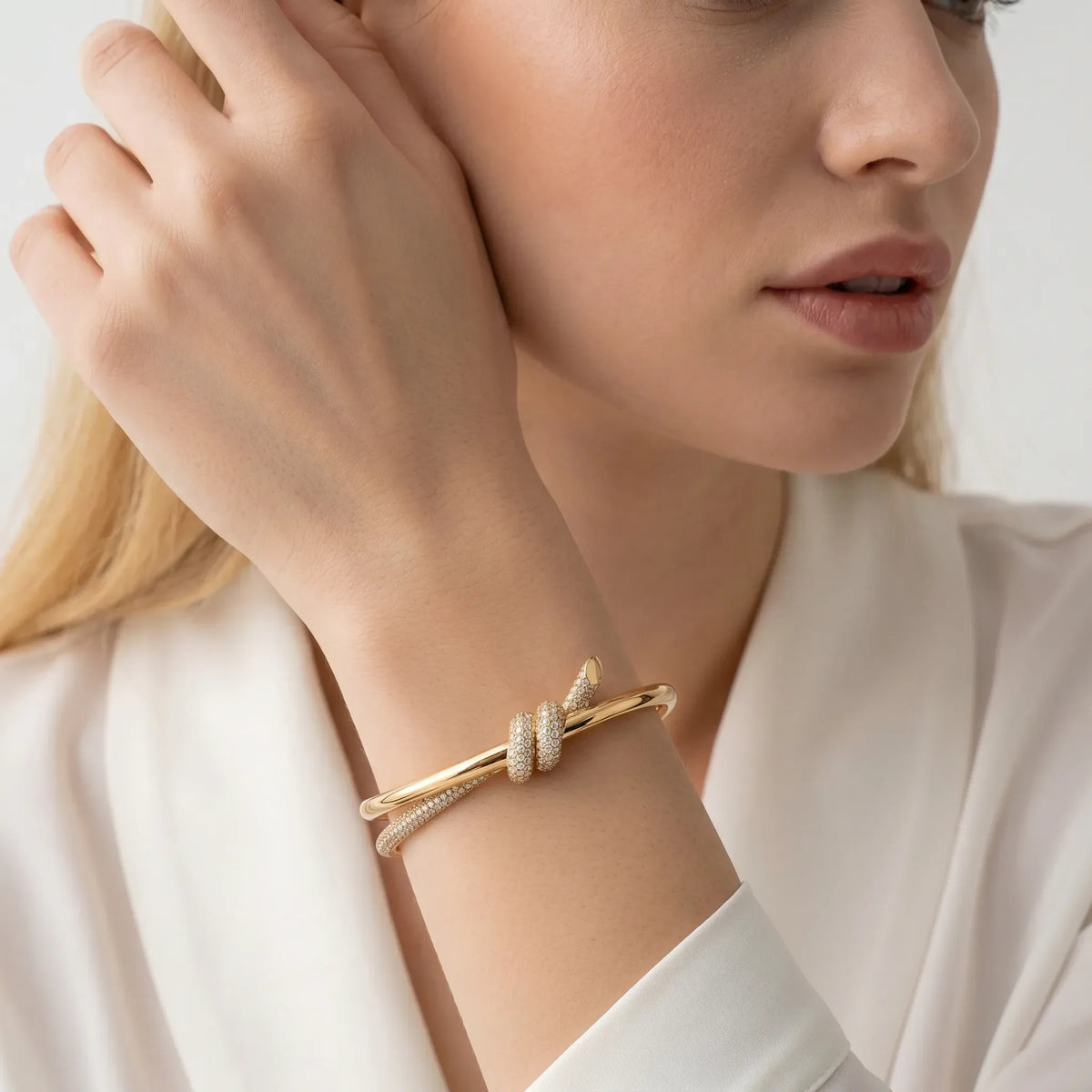 L'amour Lucent Bracelet Double Row Diamond Hinged Bangle Yellow Gold