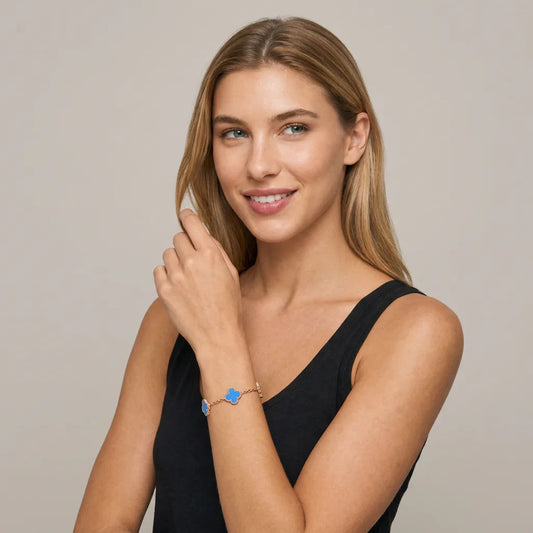 L'amour Four Leaf Clover Bracelet Pure Stone Agate Rose Gold