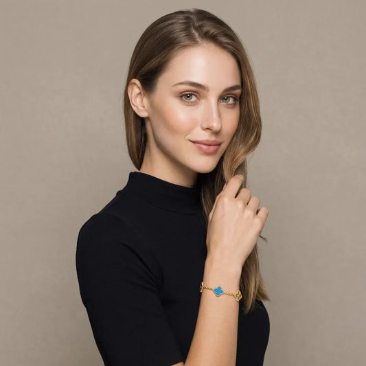 L'amour Four Leaf Clover Bracelet Laser Textured Agate Gold