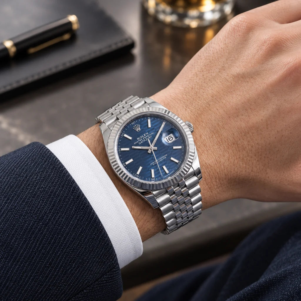 Vandor Datejust Oystersteel Bright Blue Fluted Dial Men's Watch | RL 41 126334