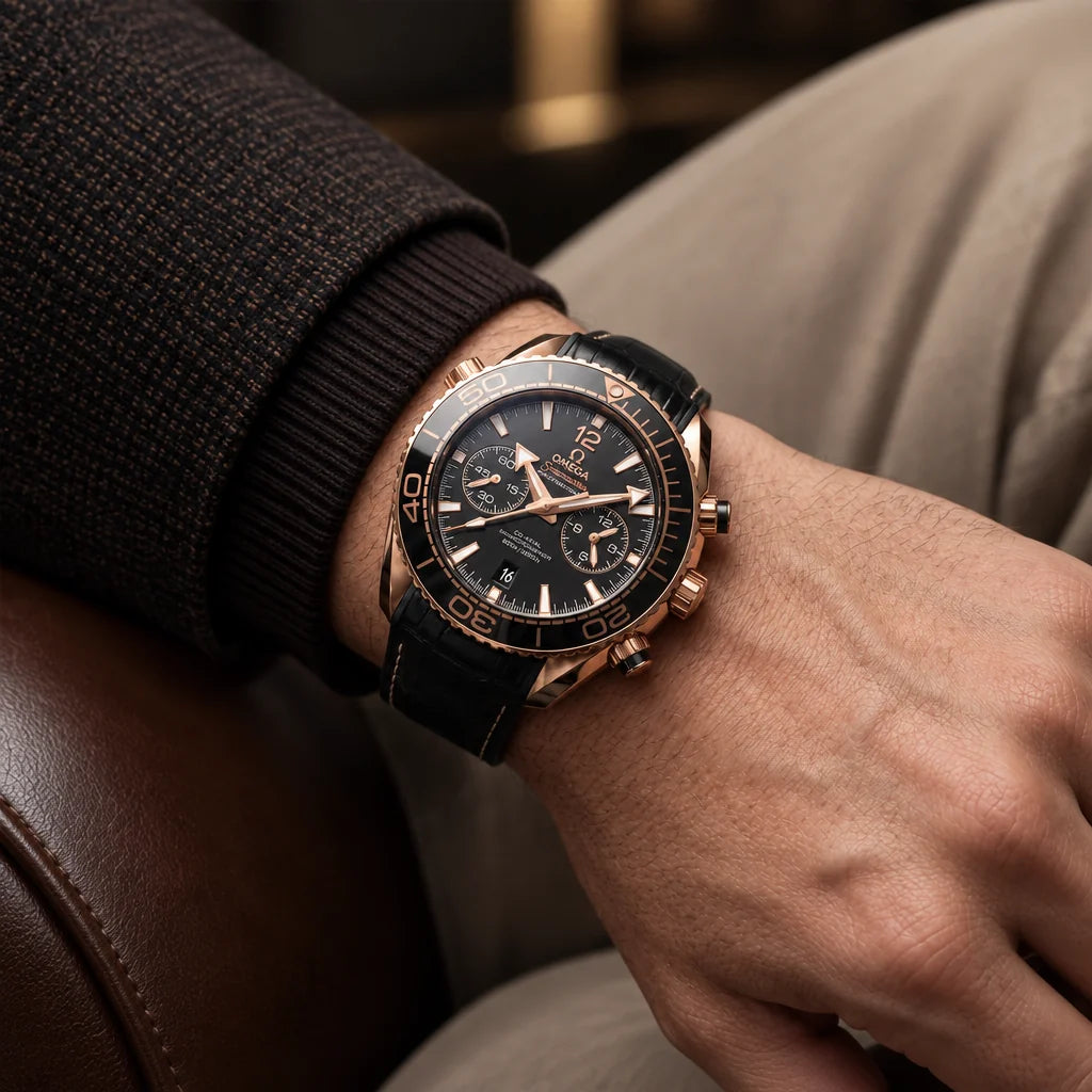 Vandor Seamaster Planet Ocean Chronograph Sedna Gold Mens Watch | OM 215.63.46.51.01.001