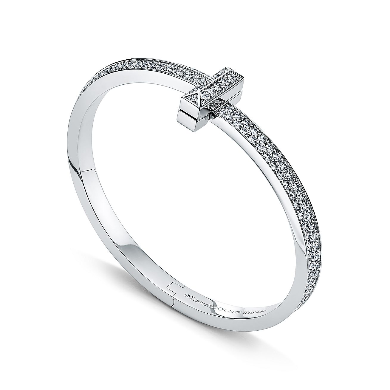 18K T1 Wide Full Diamond Hinged Bangle Bracelet