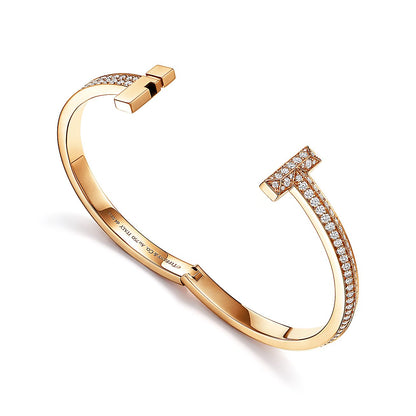 18K T1 Wide Full Diamond Hinged Bangle Bracelet