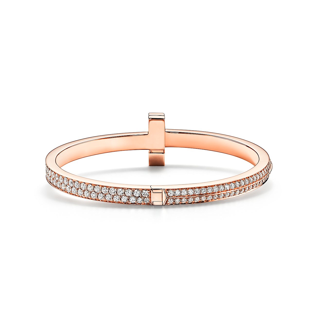 18K T1 Wide Full Diamond Hinged Bangle Bracelet