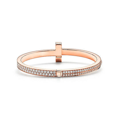 18K T1 Wide Full Diamond Hinged Bangle Bracelet