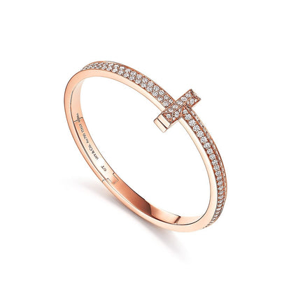 18K T1 Wide Full Diamond Hinged Bangle Bracelet