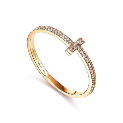 18K T1 Wide Full Diamond Hinged Bangle Bracelet