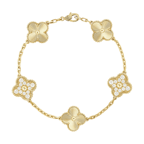18K Vintage Alhambra Five Motifs Diamonds Bracelet
