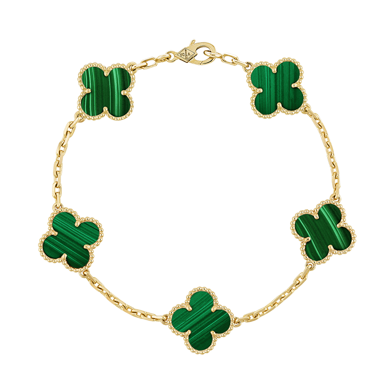 18K Vintage Alhambra Five Motifs Malachite Bracelet