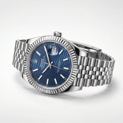 Vandor Datejust Oystersteel Bright Blue Fluted Dial Men's Watch | RL 41 126334