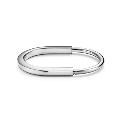 L'amour Lock Bracelet Bangle in White Gold
