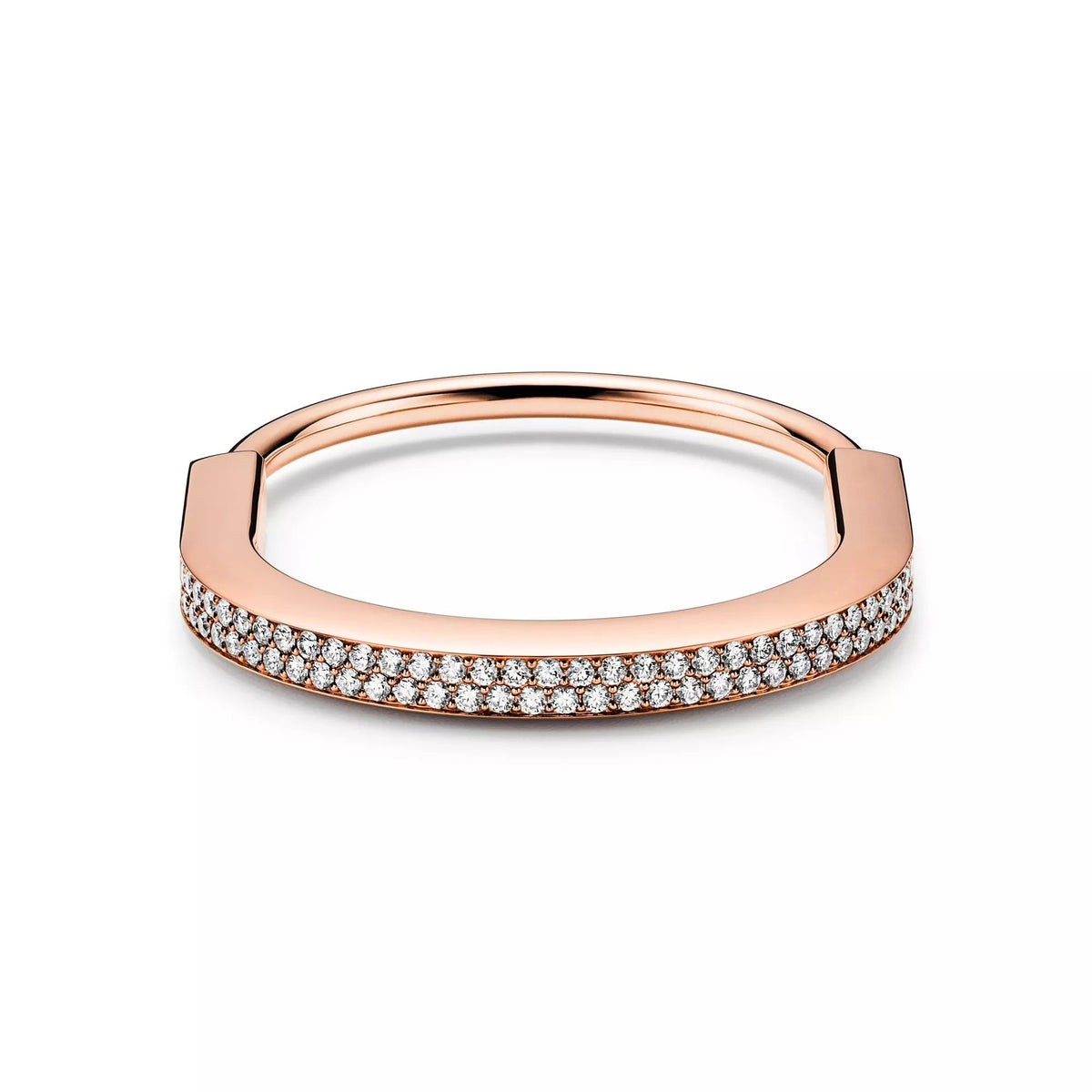 L'amour Lock bracelet Bangle in Rose Gold with Full Pavé Diamonds