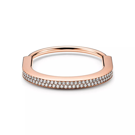 L'amour Lock bracelet Bangle in Rose Gold with Full Pavé Diamonds