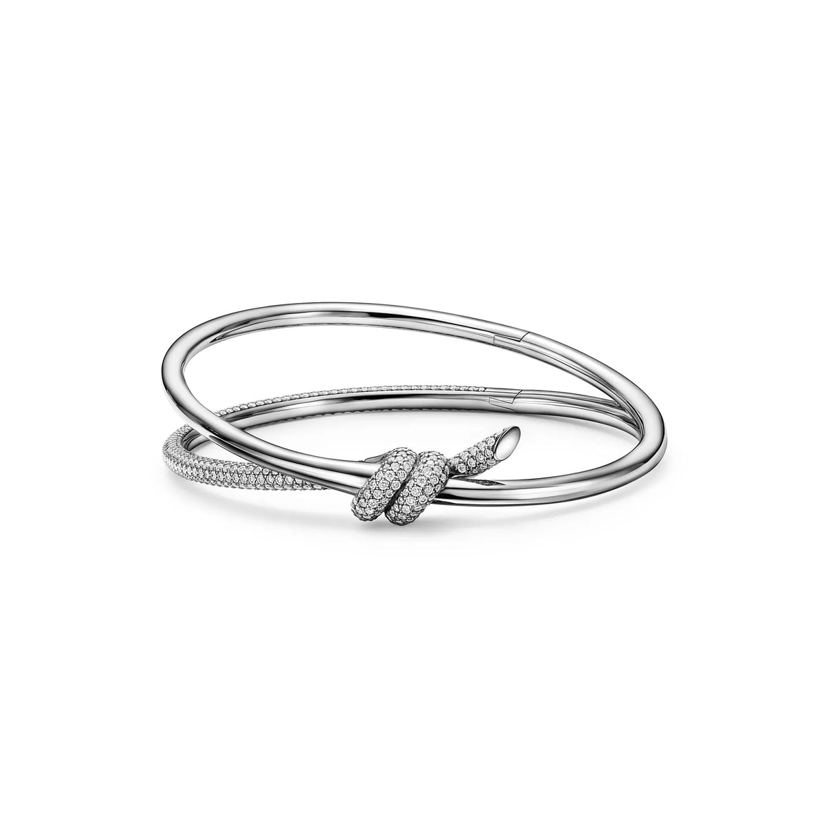 L'amour Lucent Bracelet Double Row Diamond Hinged Bangle White Gold