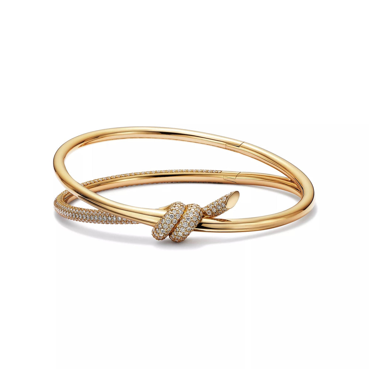 L'amour Lucent Bracelet Double Row Diamond Hinged Bangle Yellow Gold
