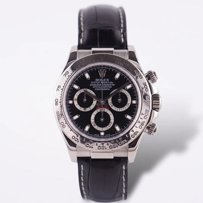 Vandor Cosmograph Daytona 40mm 116519 Black Dial White Gold Leather