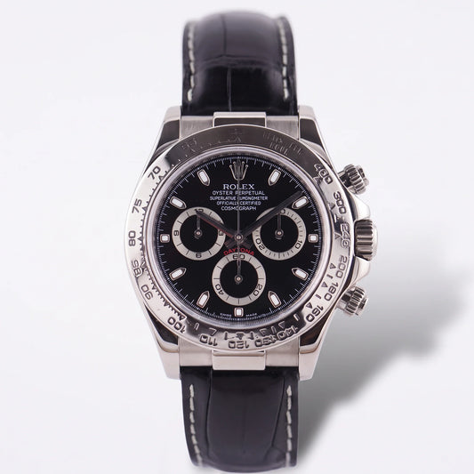 Vandor Cosmograph Daytona 40mm 116519 Black Dial White Gold Leather