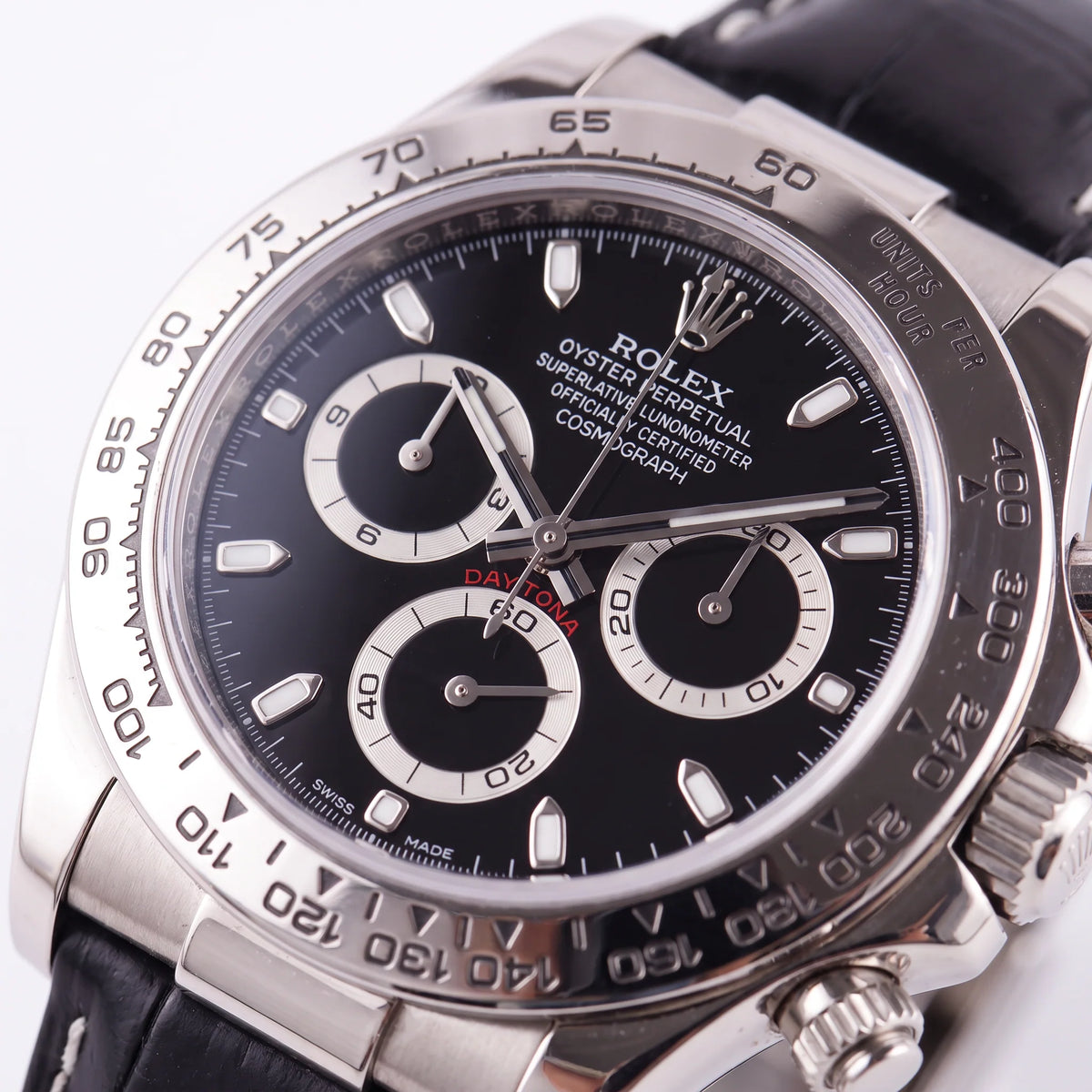 Vandor Cosmograph Daytona 40mm 116519 Black Dial White Gold Leather