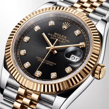 Vandor Datejust 41mm 126333-006 Yellow Gold Black Diamond Dial Jubilee Rolesor