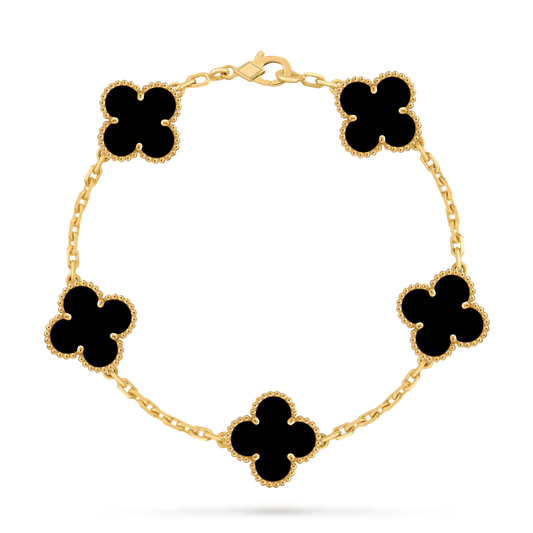 L'amour Four Leaf Clover Bracelet Pure Stone Onyx Gold