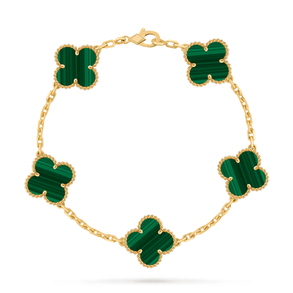 L'amour Four Leaf Clover Bracelet Pure Stone Malachite Gold