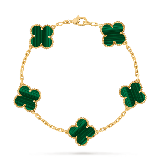 L'amour Four Leaf Clover Bracelet Pure Stone Malachite Gold