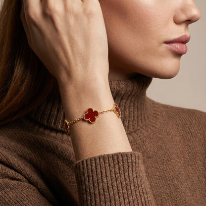 L'amour Four Leaf Clover Bracelet Pure Stone Carnelian Gold
