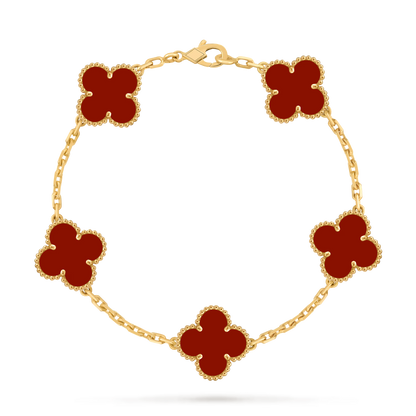 L'amour Four Leaf Clover Bracelet Pure Stone Carnelian Gold