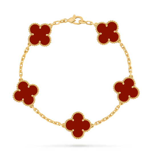 L'amour Four Leaf Clover Bracelet Pure Stone Carnelian Gold