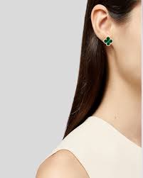 18K Vintage Alhambra Malachite Earrings