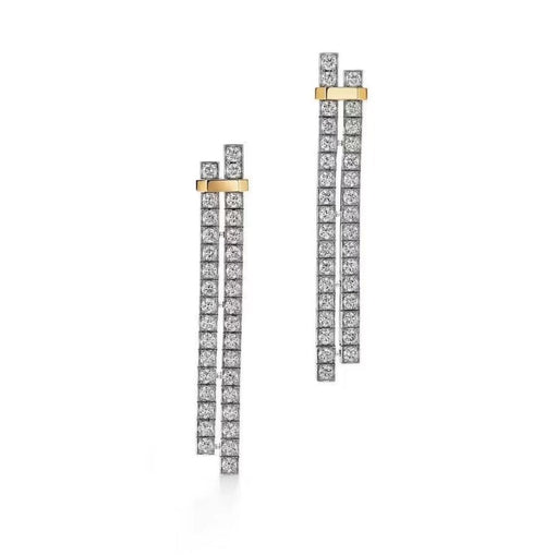 18K T Edge Drop Earrings