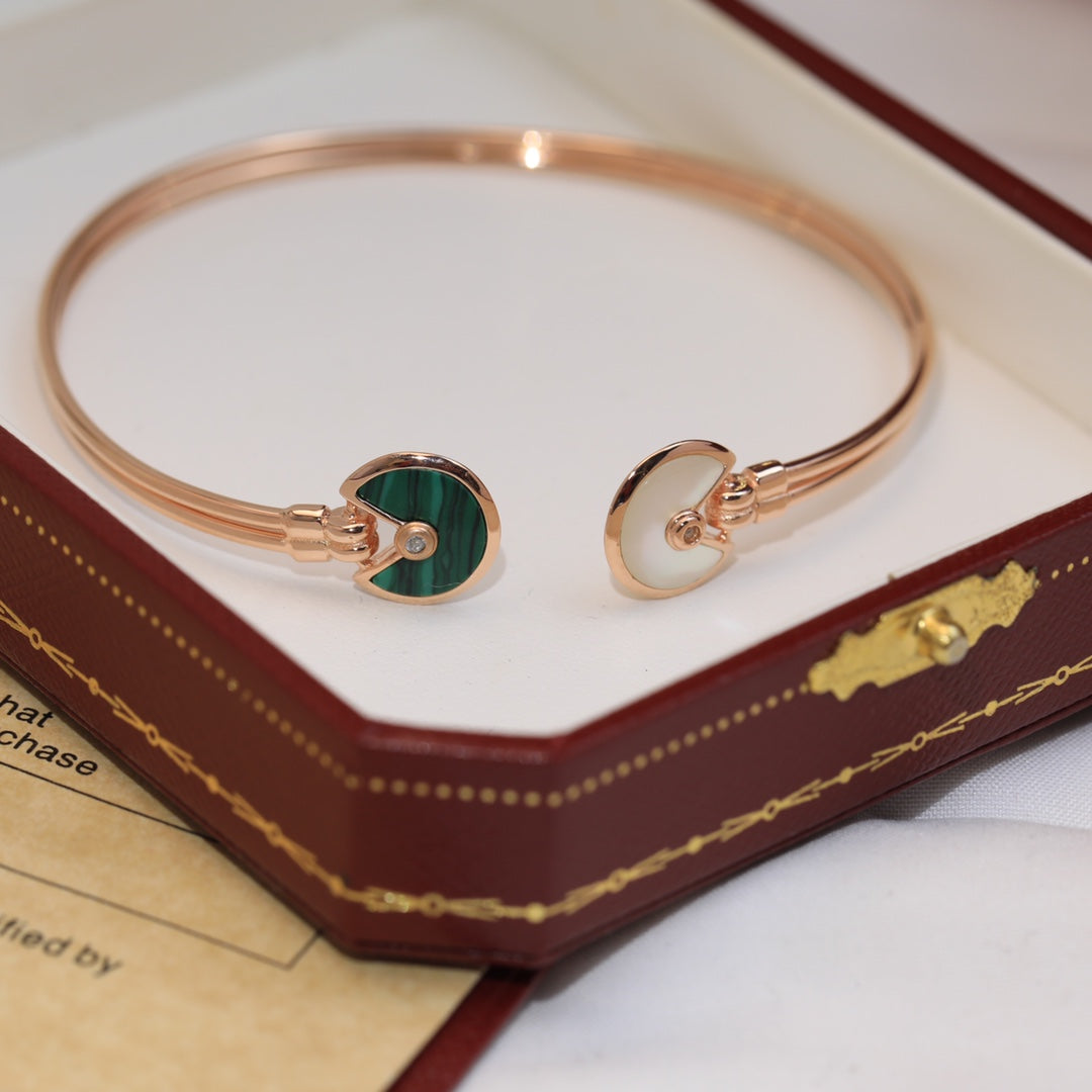 18K Malachite Pearl & Diamond Open Bracelet