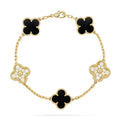 L'amour Four Leaf Clover Bracelet Stone With Diamonds Onyx Gold