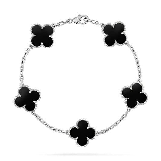 L'amour Four Leaf Clover Bracelet Pure Stone Onyx White Gold
