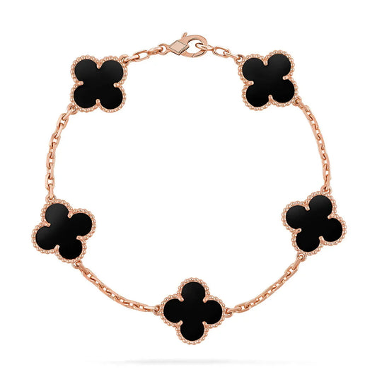 L'amour Four Leaf Clover Bracelet Pure Stone Onyx Rose Gold
