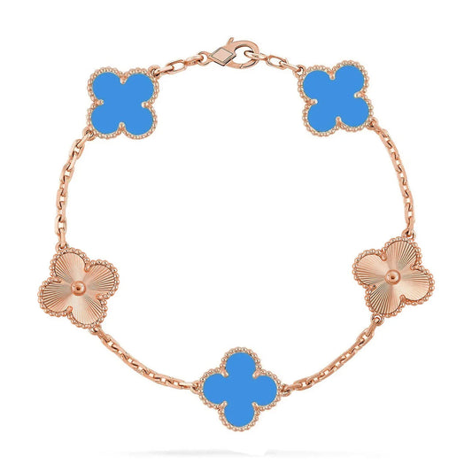 L'amour Four Leaf Clover Bracelet Laser Textured Agate Rose Gold
