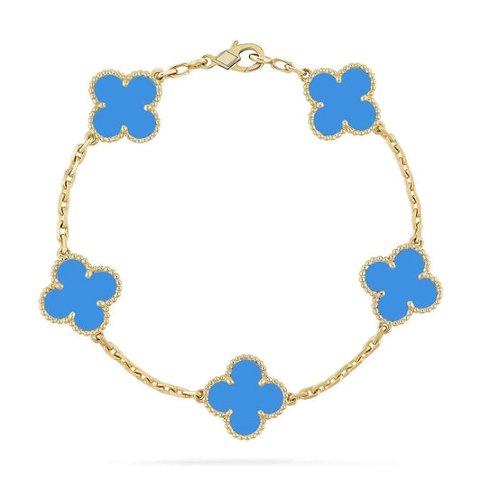 L'amour Four Leaf Clover Bracelet Pure Stone Agate Gold