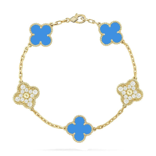 L'amour Four Leaf Clover Bracelet Stone With Diamonds Agate Gold