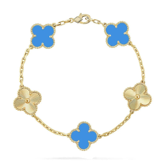 L'amour Four Leaf Clover Bracelet Laser Textured Agate Gold