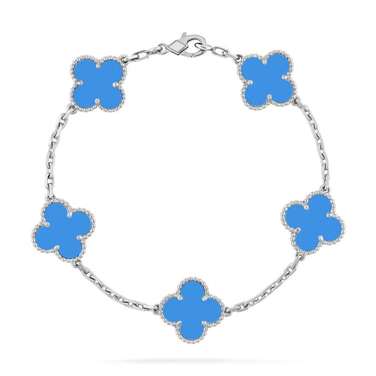 L'amour Four Leaf Clover Bracelet Pure Stone Agate White Gold