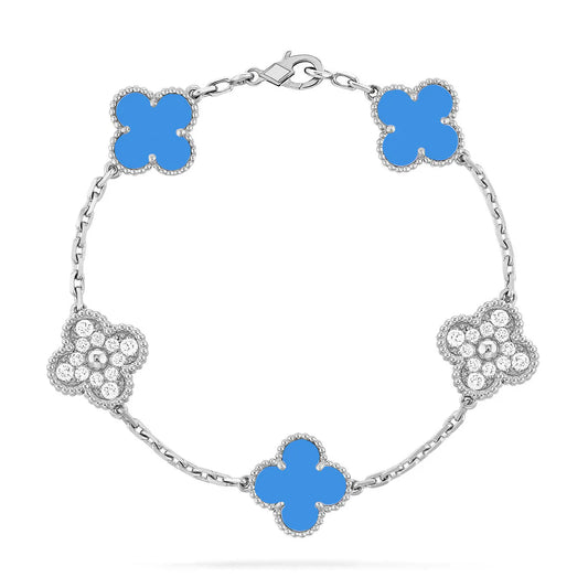 L'amour Four Leaf Clover Bracelet Stone With Diamonds Agate White Gold