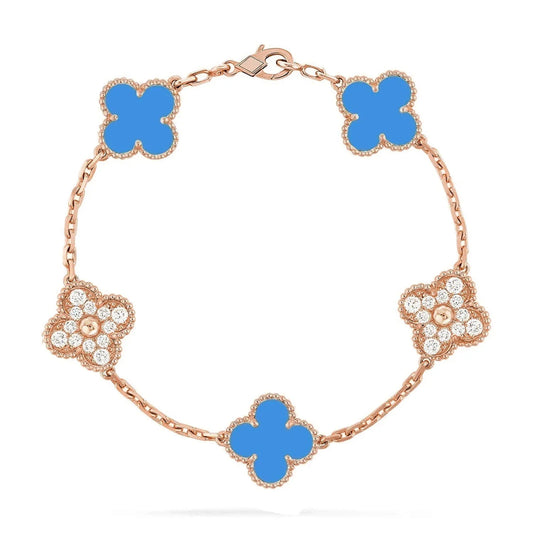 L'amour Four Leaf Clover Bracelet Stone With Diamonds Agate Rose Gold