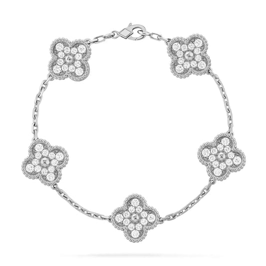 L'amour Four Leaf Clover Bracelet Full Diamond White Gold