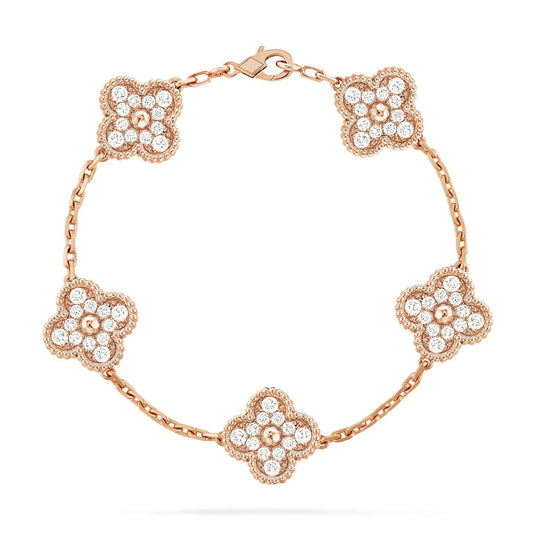 L'amour Four Leaf Clover Bracelet Full Diamond Rose Gold