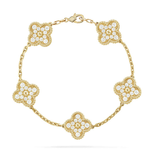 L'amour Four Leaf Clover Bracelet Full Diamond Gold