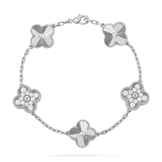L'amour Four Leaf Clover Bracelet Laser With Diamonds White Gold